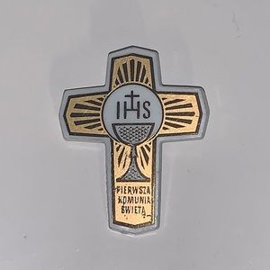 ✝️ [4/$25] IHS ‘IN HIS NAME’ RELIGIOUS HOLY CROSS PIN BACK 2 INCH PIN ✝️